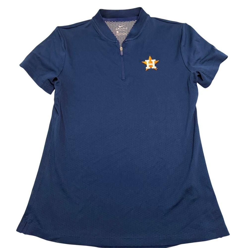 Nike Houston Astros Half Zip Polo Womens Small Navy MLB Baseball Dri Fit Shirt